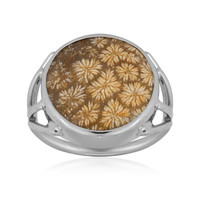 Zilveren ring met een Versteend koraal (Bali Barong)