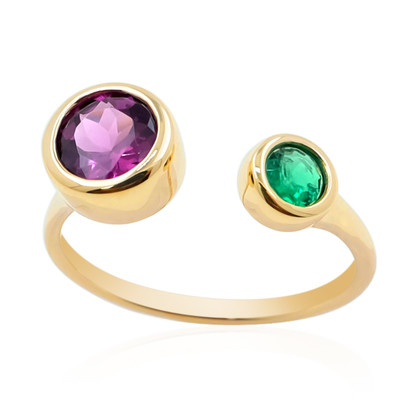 Gouden ring met een magenta granaat (de Melo)