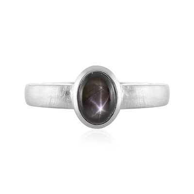 Zilveren ring met een zwarte ster saffier (MONOSONO COLLECTION)