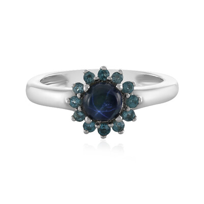 Zilveren ring met een blauwe ster saffier