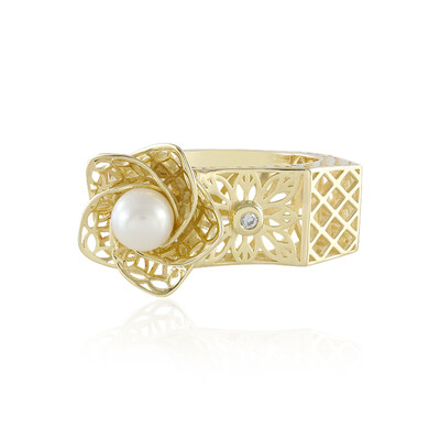 Gouden ring met een Witte zoetwater kweekparel (Ornaments by de Melo)