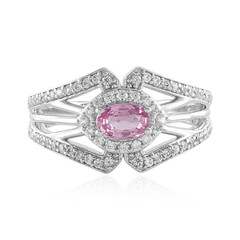 Zilveren ring met een onverhitte roze Ceylon saffier