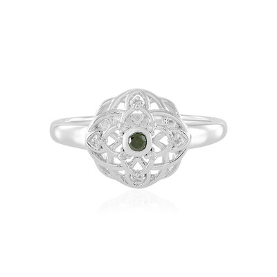 Zilveren ring met een I2 Groene Diamant