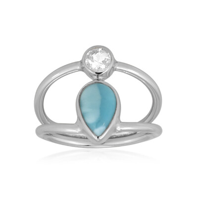 Zilveren ring met een larimar (Bali Barong)