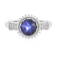 Zilveren ring met een blauwe ster saffier