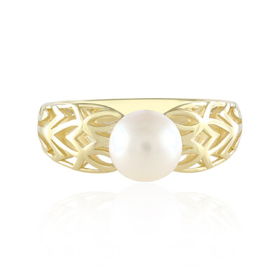 Gouden ring met een Witte zoetwater kweekparel (Ornaments by de Melo)