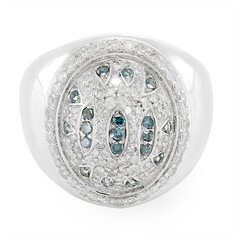 Zilveren ring met blauwe diamanten