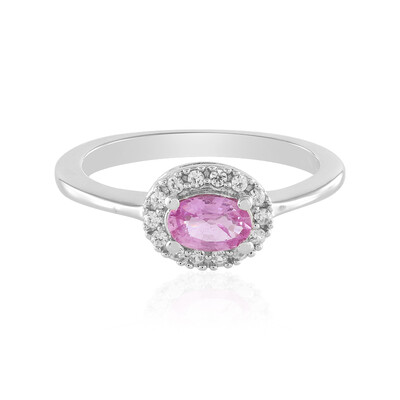 Zilveren ring met een onverhitte roze Ceylon saffier