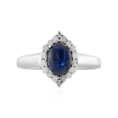 Zilveren ring met een blauwe ster saffier