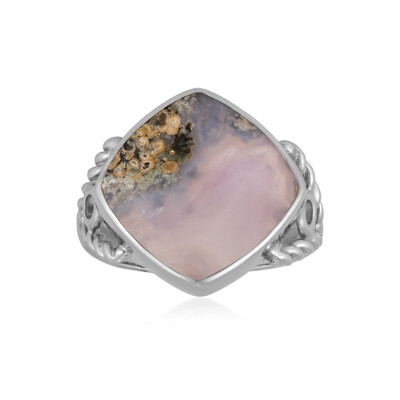 Zilveren ring met een Violet Java chalcedoon (Bali Barong)