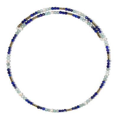 Stalen halsband met lapis lazulistenen (Riya)