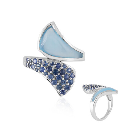 Gouden ring met een Blauwe chalcedoon (KM by Juwelo)